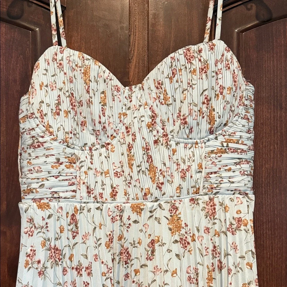 Lulu's Cascading Crush Pale Blue Floral Print Tiered Bustier Midi Dress - Picture 2 of 5